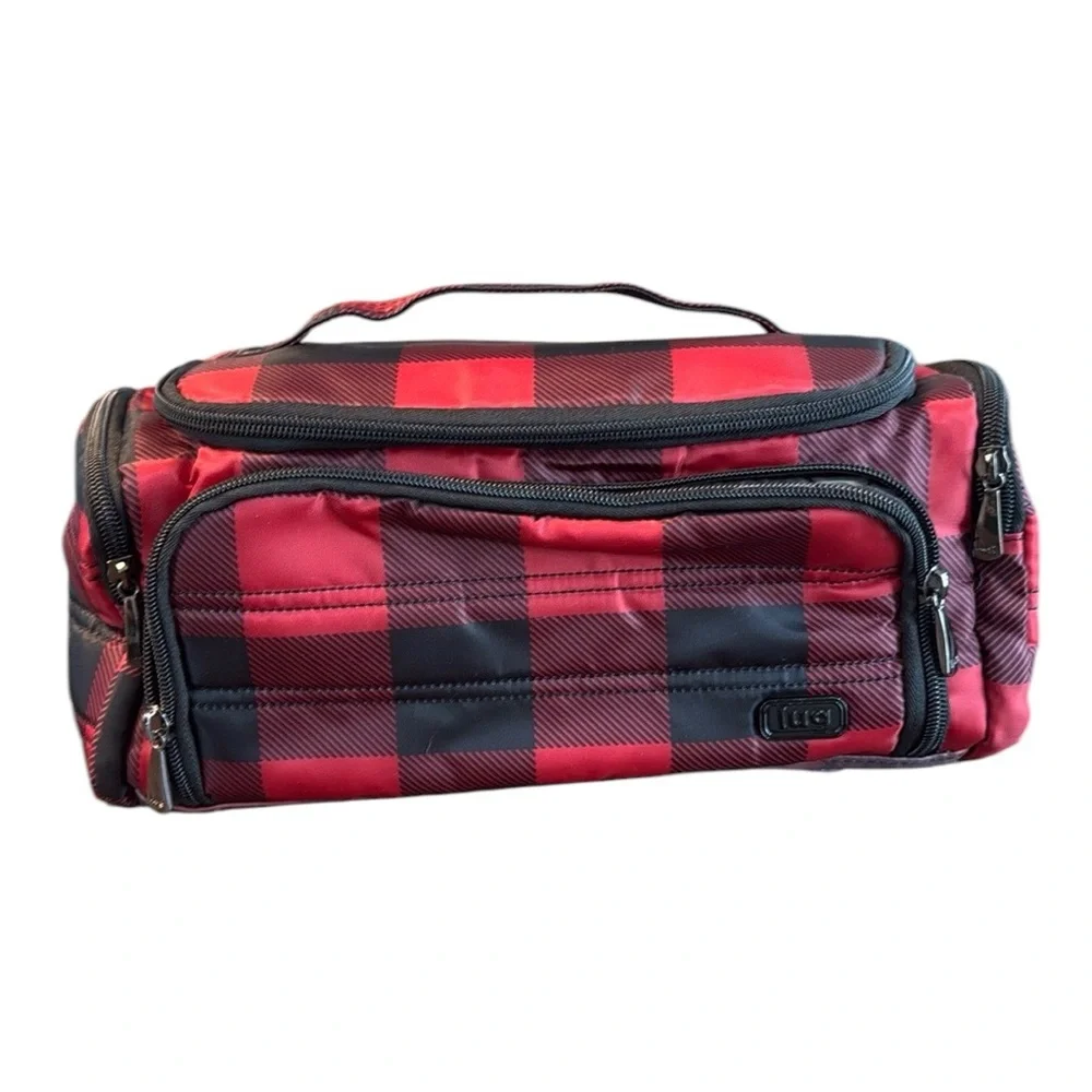 Lug Trolley And Mini Trolley Cosmetic Case Bags In Buffalo Check Red.